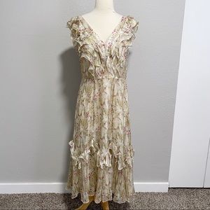 Anna Sui for Anthro Silk Blend Floral Ruffle Dress 8
